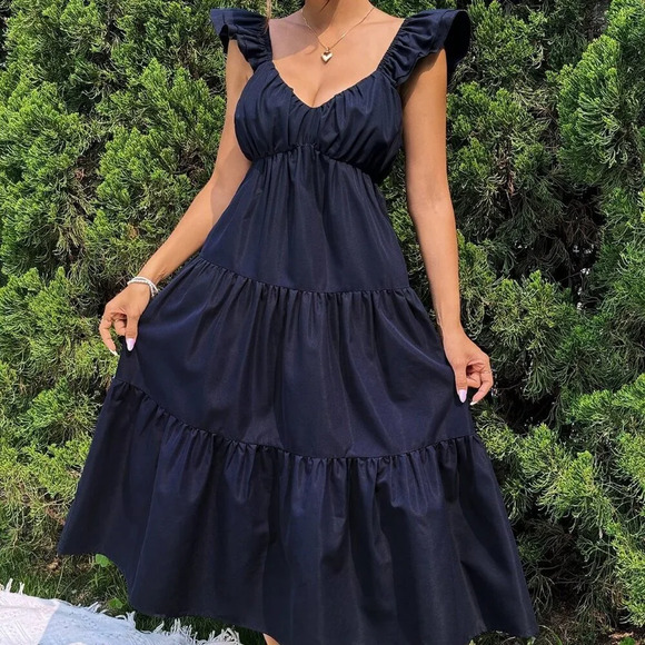 Dresses & Skirts - Navy Blue Casual Women's Plus Size V-Neck Sweetheart Sexy Fashion Dress